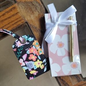 Floral Luggage Tag and Pink Floral Notepad Set